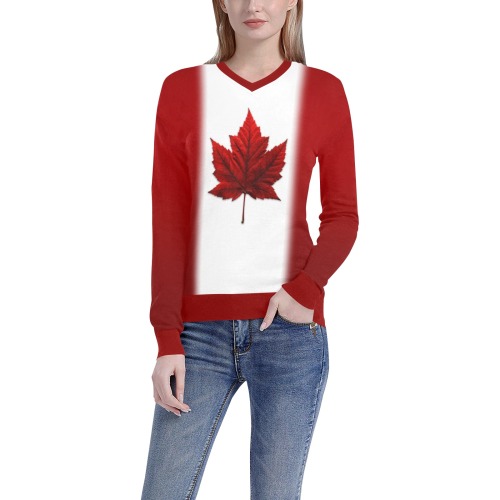 Women's Canada Women's All Over Print V-Neck Sweater (Model H48)