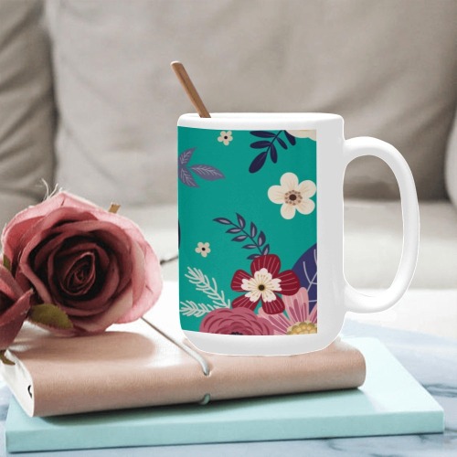 Gorgeous Pink and Teal Floral Mug Custom Ceramic Mug (15OZ)