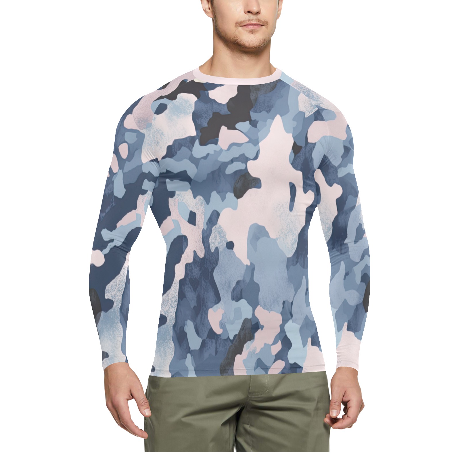 CG_camo_print_in_grey_blue_and_black_in_the_style_of_pointillis_cfbb5443-acd2-43a6-9568-7850894cff14 Men's Long Sleeve Swim Shirt (Model S39)
