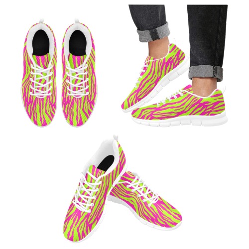 Pink & Green Neon Tiger Stripe Sneakers Tennis Shoes Running Shoes Custom Shoes Women's Breathable Running Shoes (Model 055)