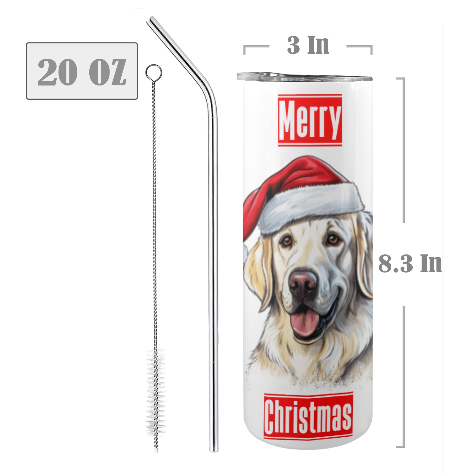 Merry Christmas Golden Retriever 20oz Tall Skinny Tumbler with Lid and Straw