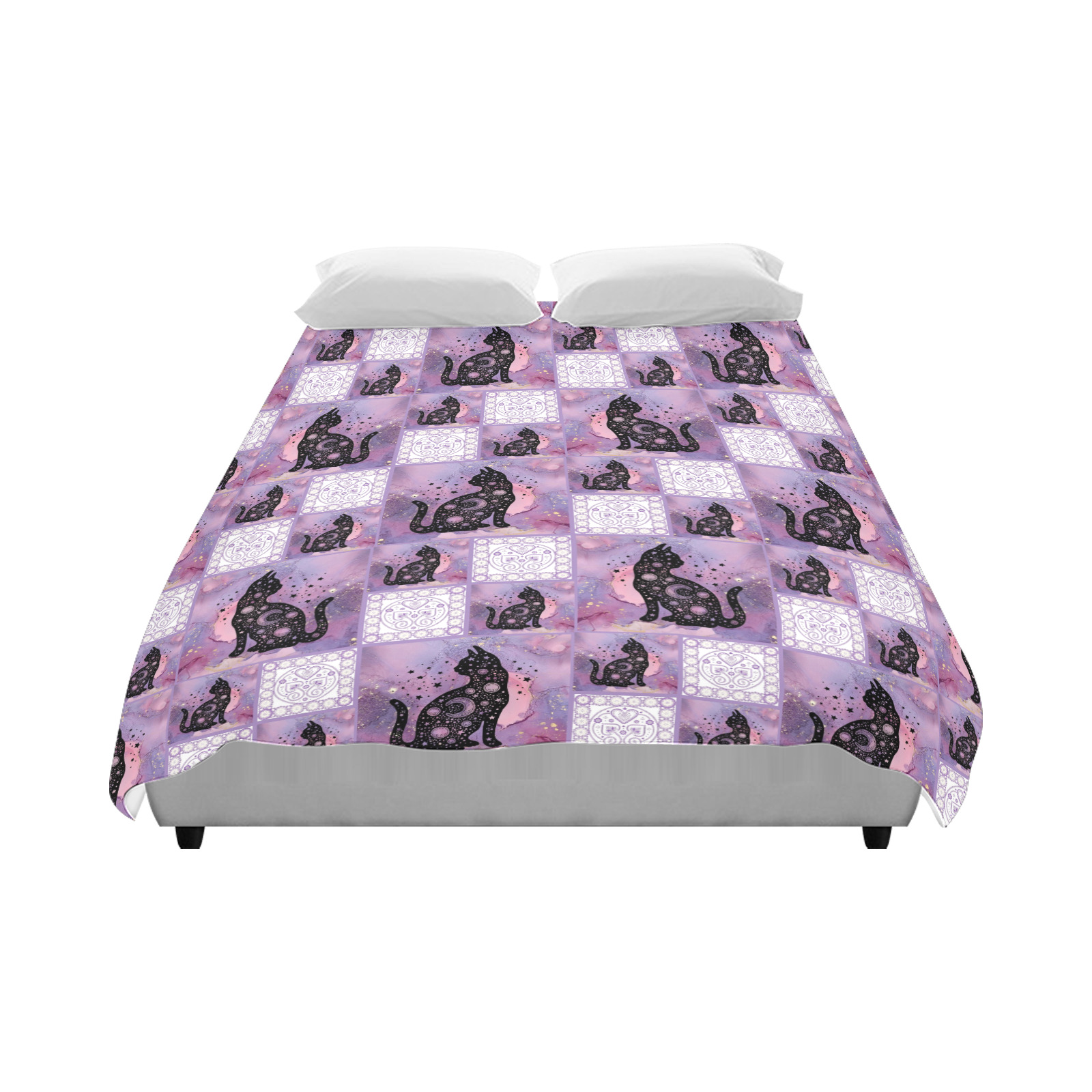 Purple Cosmic Cats Patchwork Pattern Duvet Cover 86"x70" ( All-over-print)