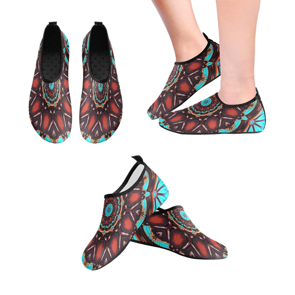 K172 Wood and Turquoise Abstract Kids' Slip-On Water Shoes (Model 056)