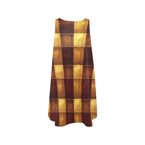 check pattern, gold and brown Sleeveless A-Line Pocket Dress (Model D57)