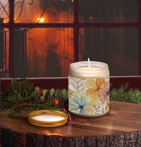 Watercolor Floral 2 Frosted Glass Candle Cup - Large Size (Lavender&Lemon)