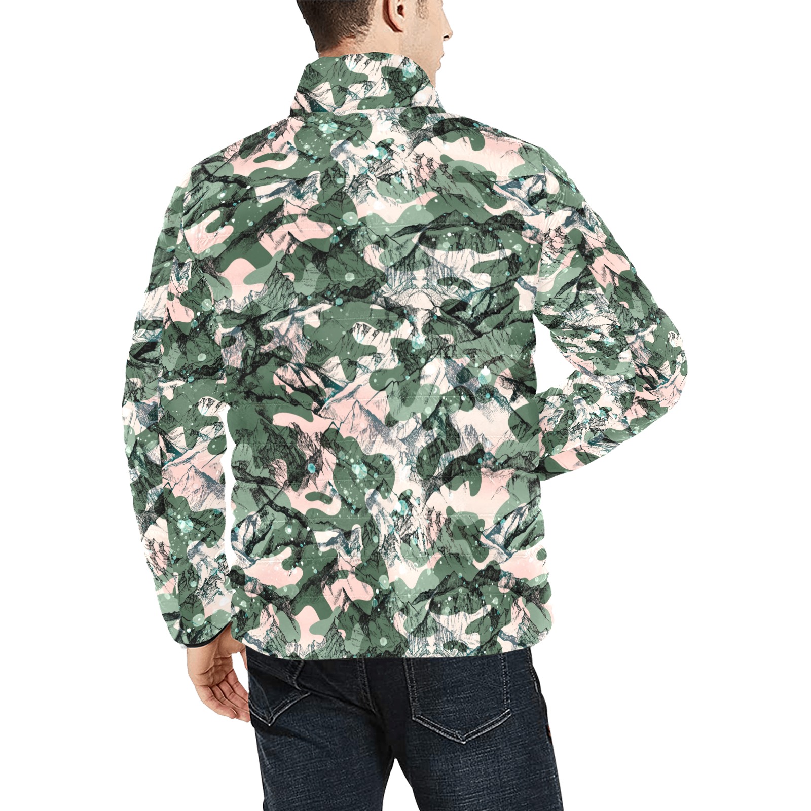 Modern camo mountains 23 Men's Stand Collar Padded Jacket (Model H41)
