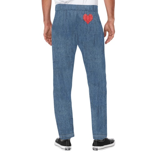 Bandana Heart Shape Denim-Look Men's All Over Print Casual Trousers (Model L68)