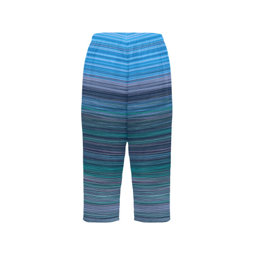 Abstract Blue Horizontal Stripes Cropped Pajama Pants (Model L66)