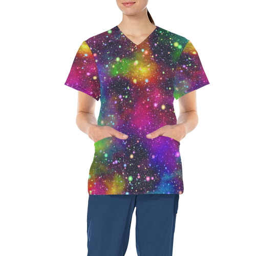 Rainbow Space Galaxy Children's Ward All Over Print Scrub Top