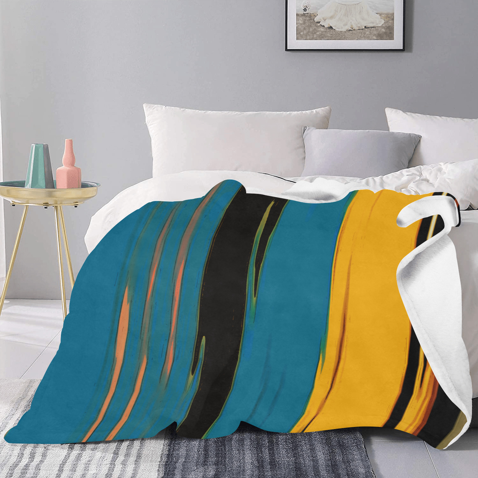 Black Turquoise And Orange Go! Abstract Art Ultra-Soft Micro Fleece Blanket 50"x60" (Thick)