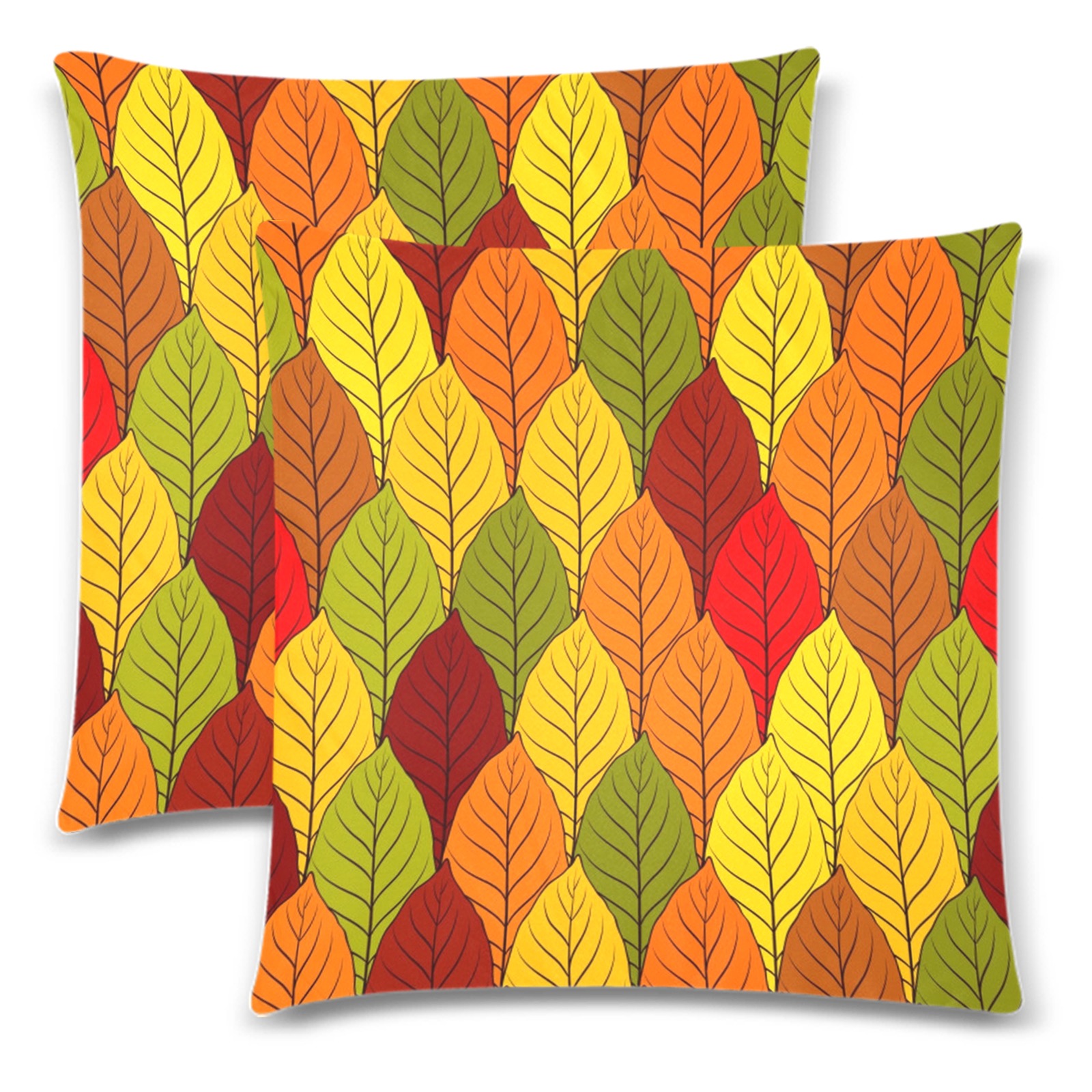 Bright Beautiful Fall Leaves Custom Zippered Pillow Cases 18"x 18" (Twin Sides) (Set of 2)