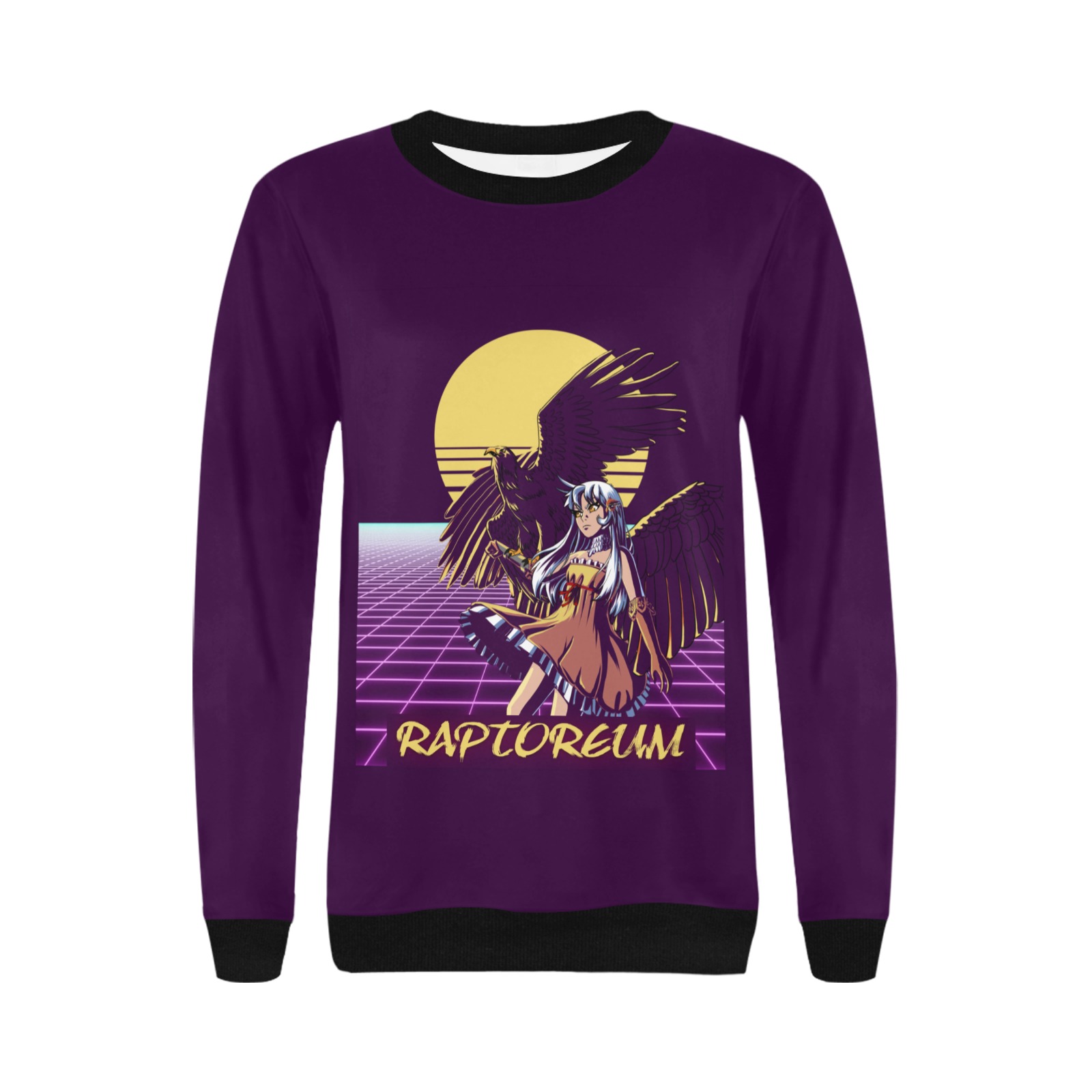 Women Purple Cypher Chan Raptor Sweater Black Accents Women's Rib Cuff Crew Neck Sweatshirt (Model H34)