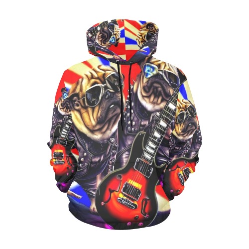HEAVY ROCK PUG 3 All Over Print Hoodie for Women (USA Size) (Model H13)