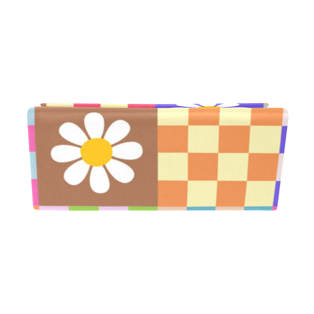 Mid Century Geometric Checkered Retro Floral Daisy Flower Pattern Custom Foldable Glasses Case