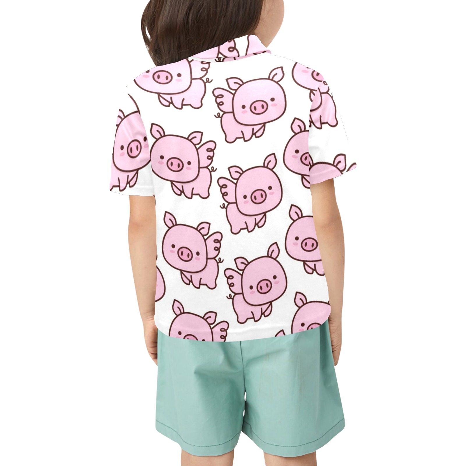 Pigs with Wings Little Girls' All Over Print Polo Shirt (Model T55)