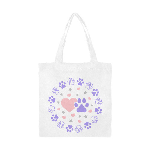 Pink and Purple Dog Cat Pet Lovers Hearts and Stars Paw Print Design Canvas Tote Bag/Small (Model 1700)