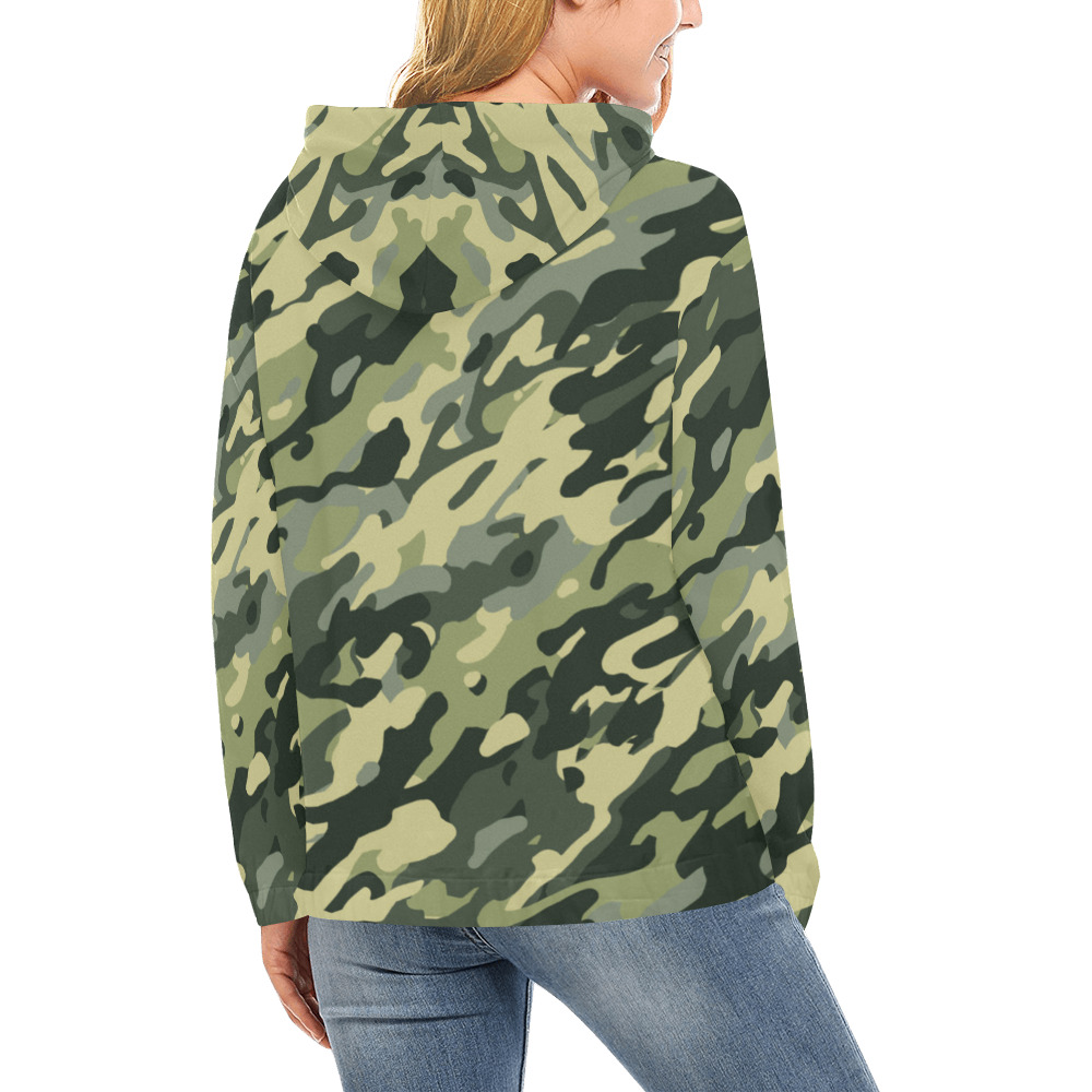 Modern Jungle Fashion Camouflage All Over Print Hoodie for Women (USA Size) (Model H13)