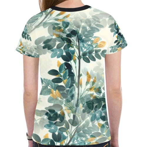 Vintage Yellow Floral Leaf Branch Plant New All Over Print T-shirt for Women (Model T45)