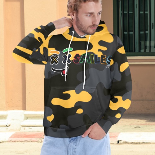 XX smiles Camo Yellow Hoodie Men's All Over Print Hoodie (Model H61)