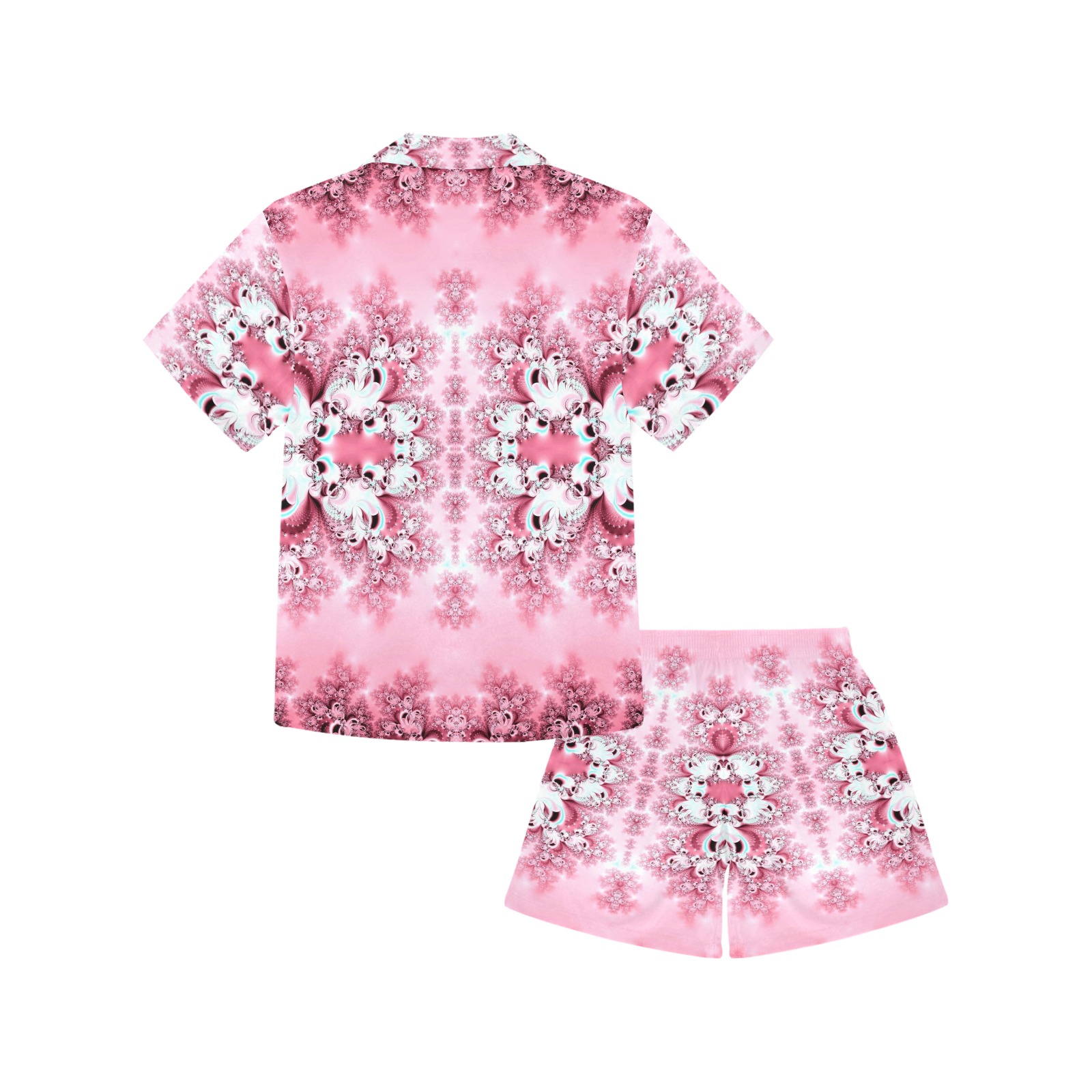 Pink Rose Garden Frost Fractal Big Girls' V-Neck Short Pajama Set