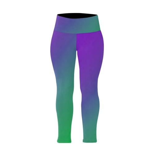 Diagonal Ombre Purple Green Women's Extra Plus Size High Waist Leggings (Model L45)