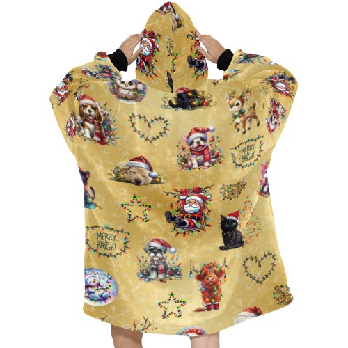 Cute Christmas Animals Hooded Robe Blanket Hoodie for Women