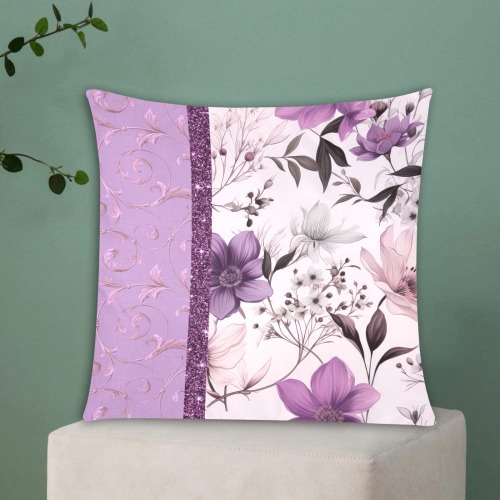 Lavender floral faux glitter pillow
