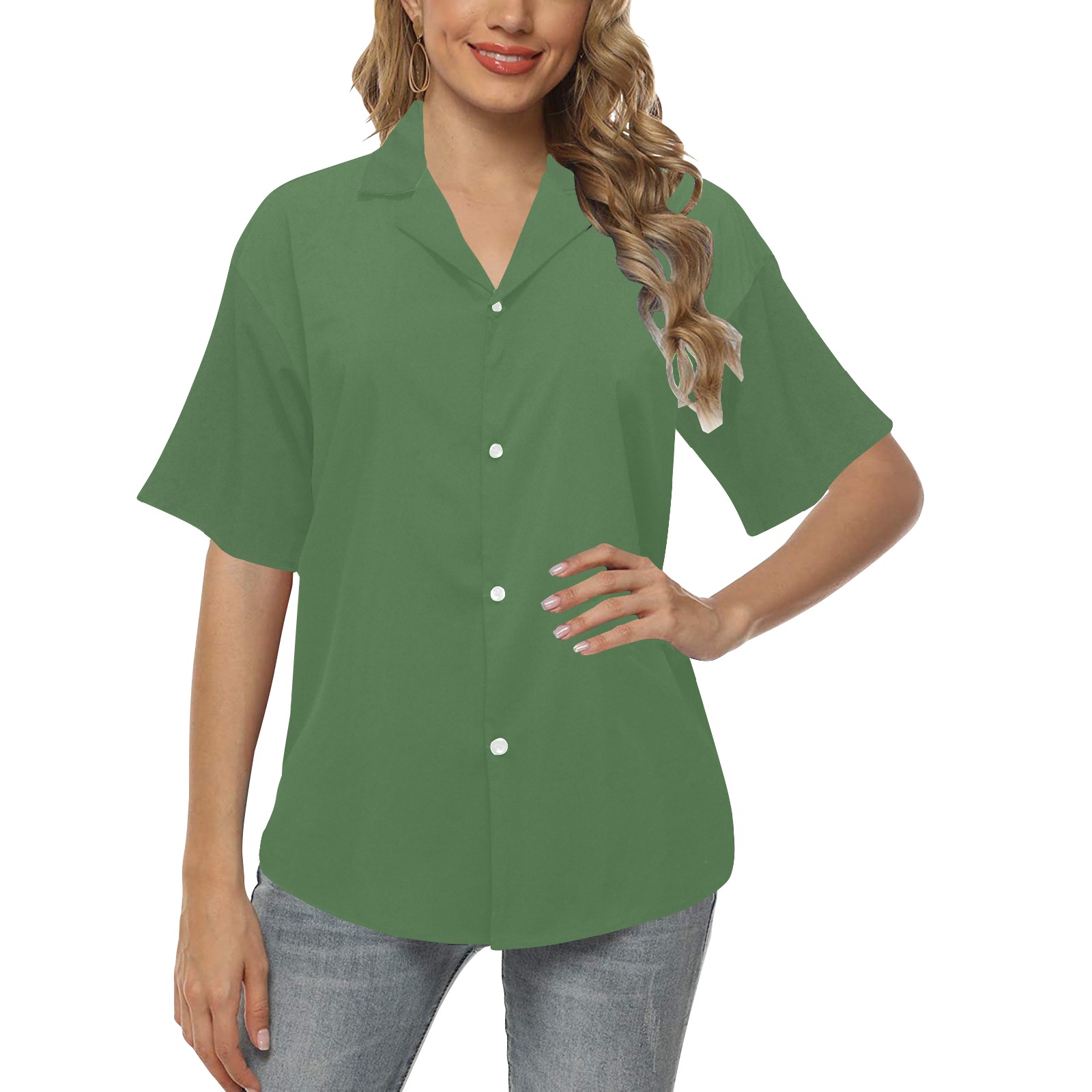 color artichoke green All Over Print Hawaiian Shirt for Women (Model T58)