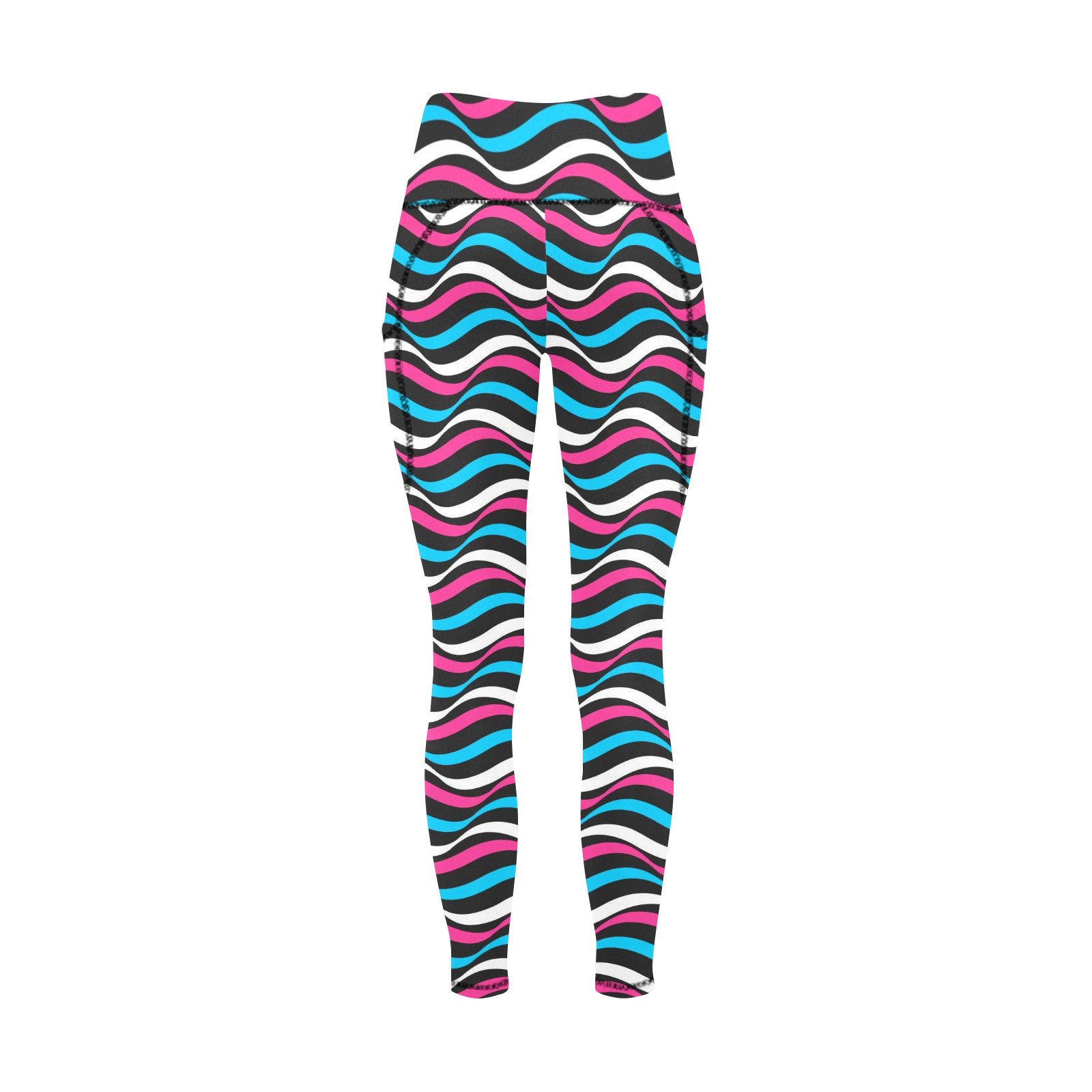 Groovy Retro Pink, Turquoise, Black and White Women's All Over Print Leggings with Pockets (Model L56)