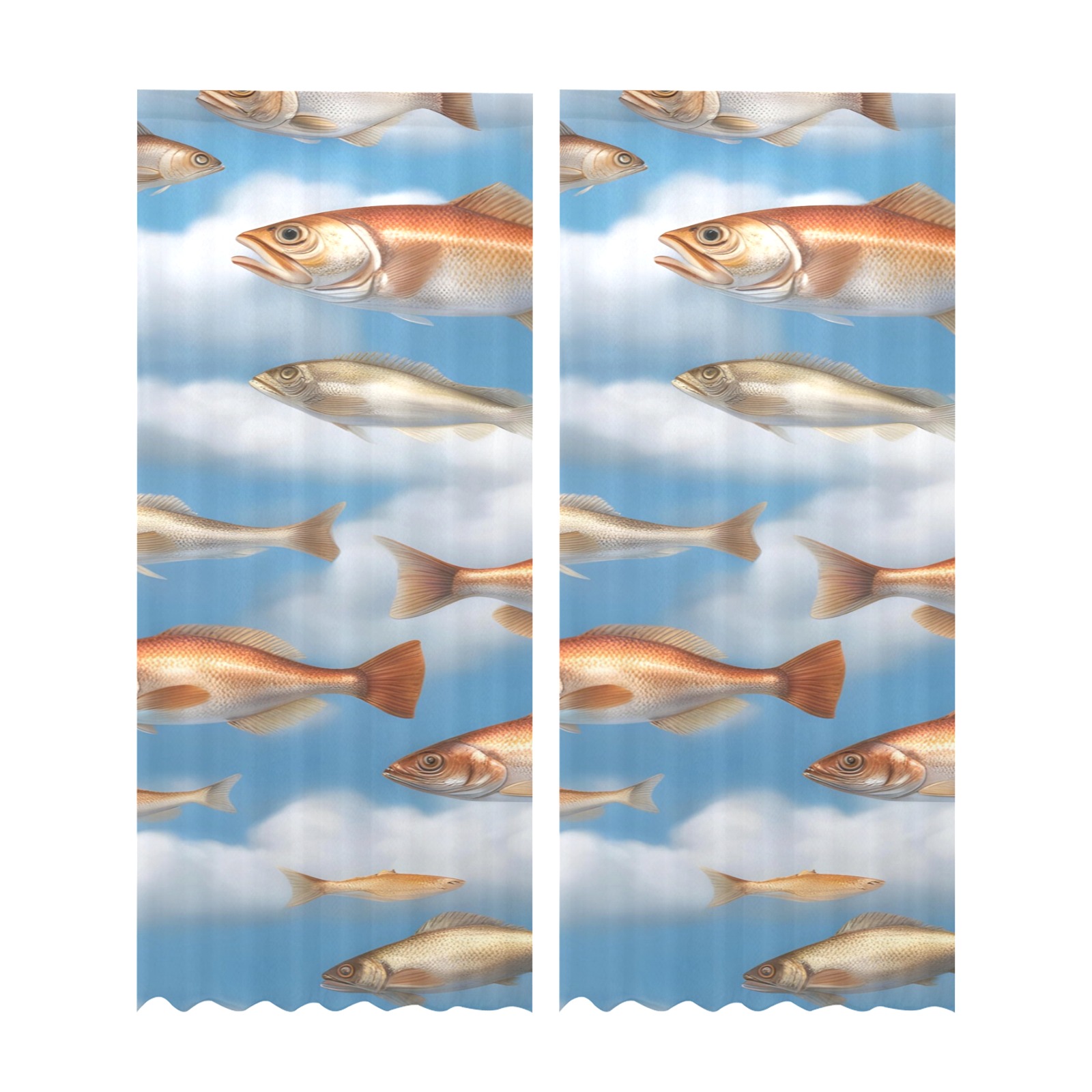 Raining Fish Gauze Curtain 28"x95" (Two-Piece)