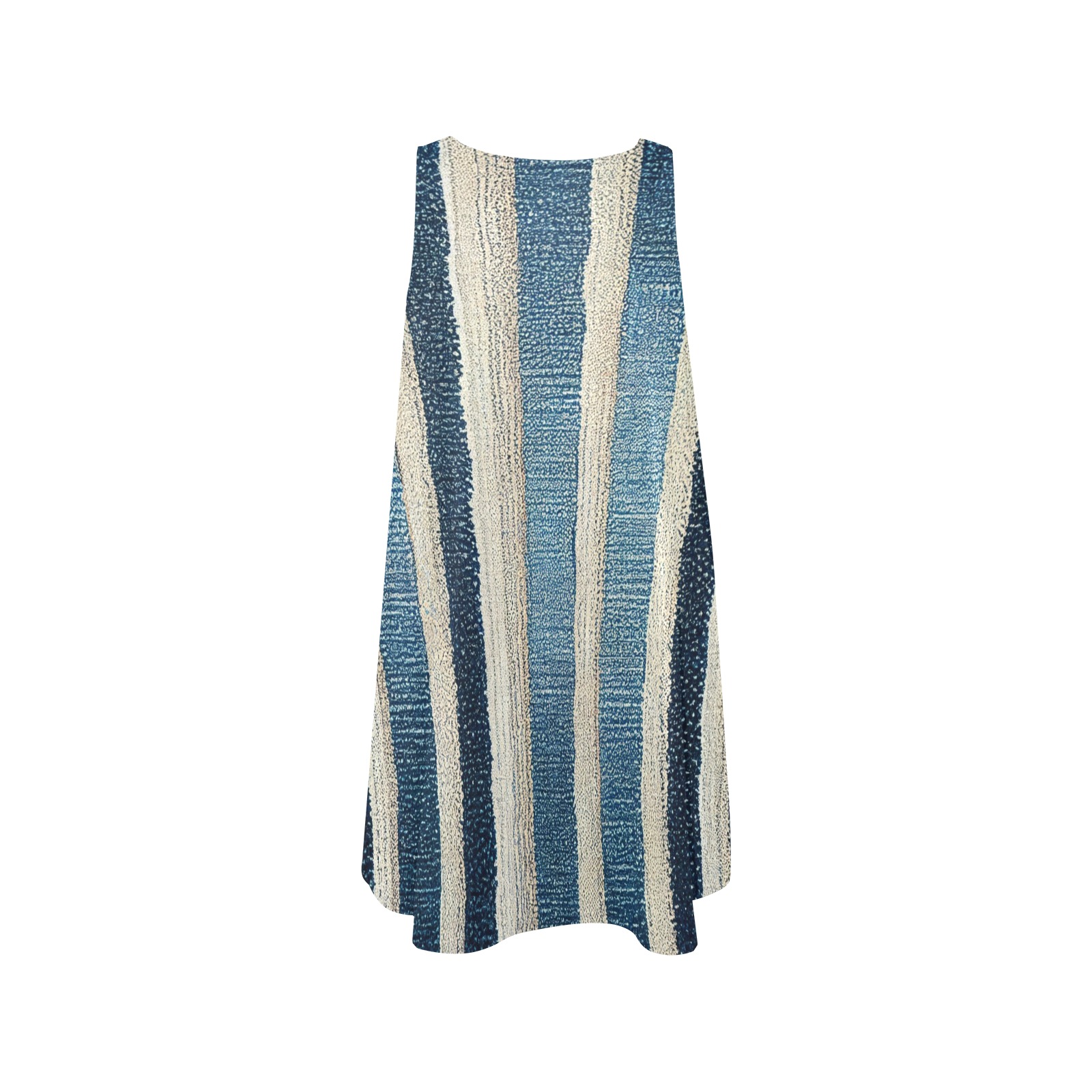 vertical striped pattern, blue and white Sleeveless A-Line Pocket Dress (Model D57)