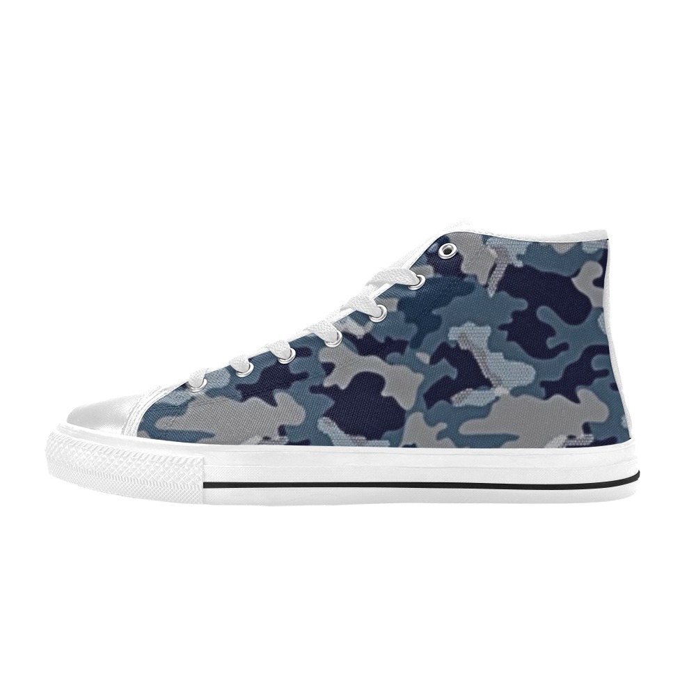 Navy Camo High Top Canvas Shoes for Kid (Model 017)