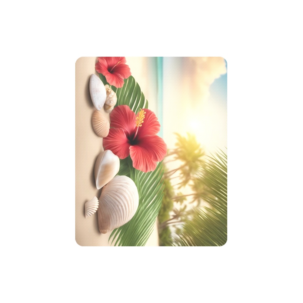 Macro Close-up of Hibiscus Seashells Tropical Beach Rectangle Mousepad