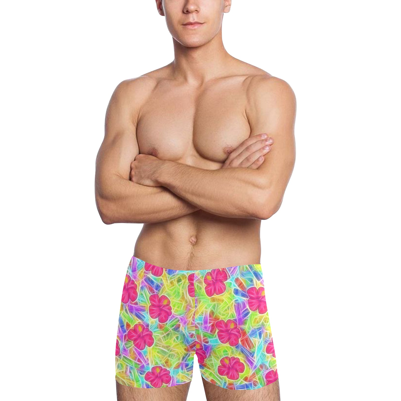 Pink Hawaiian Flowers Pattern Men's Swimming Trunks (Model L60)