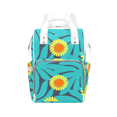 Yellow and Teal Paradise Jungle Flowers and Leaves Multi-Function Diaper Backpack/Diaper Bag (Model 1688)