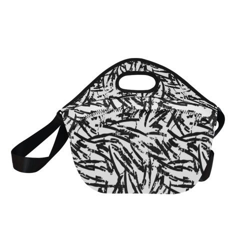 Brush Stroke Black and White Neoprene Lunch Bag/Large (Model 1669)