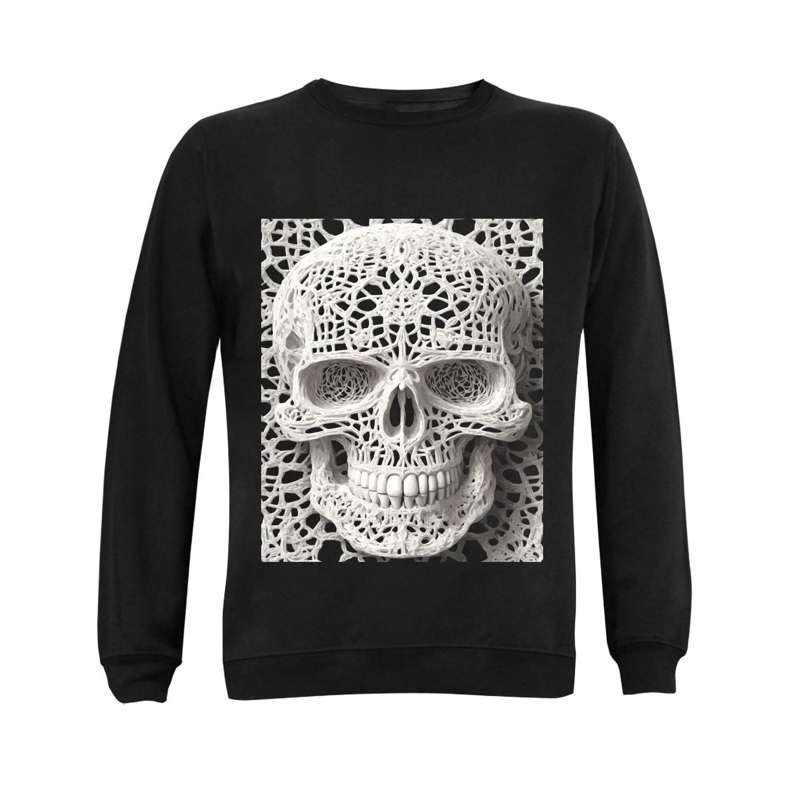 Funny elegant skull made of lace macrame Gildan Crewneck Sweatshirt(NEW) (Model H01)
