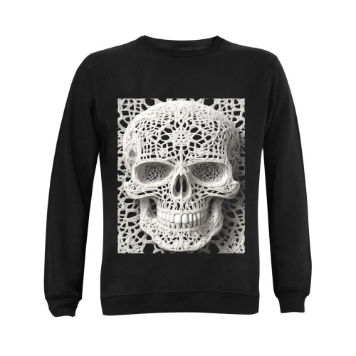 Funny elegant skull made of lace macrame Gildan Crewneck Sweatshirt(NEW) (Model H01)