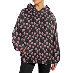 Purple Roses on a Black Background Women's Flannel Hoodie (Model H63)