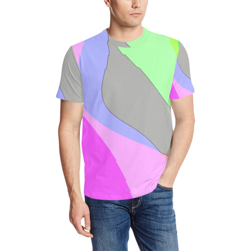 Abstract 703 - Retro Groovy Pink And Green Men's All Over Print T-Shirt (Random Design Neck) (Model T63)