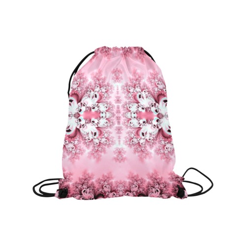 Pink Rose Garden Frost Fractal Medium Drawstring Bag Model 1604 (Twin Sides) 13.8"(W) * 18.1"(H)