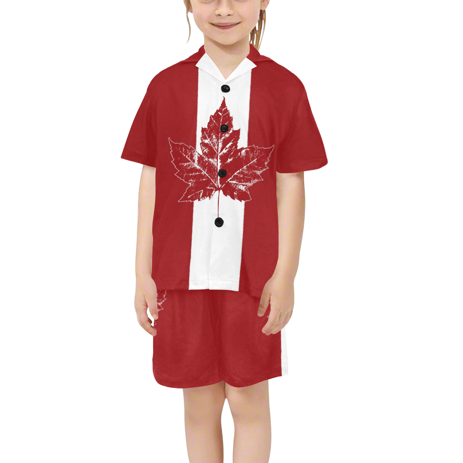 Cool Retro Canada Flag Little Girls' V-Neck Short Pajama Set