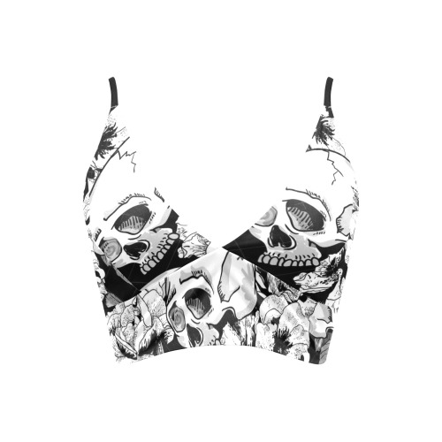 Skull Floral Bikini Top Crop Bikini Top (Model S40)