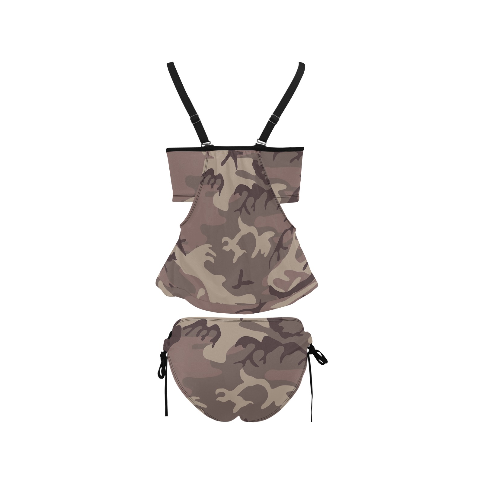 Camo Light Brown Cover Belly Tankini Swimsuit (Model S25)