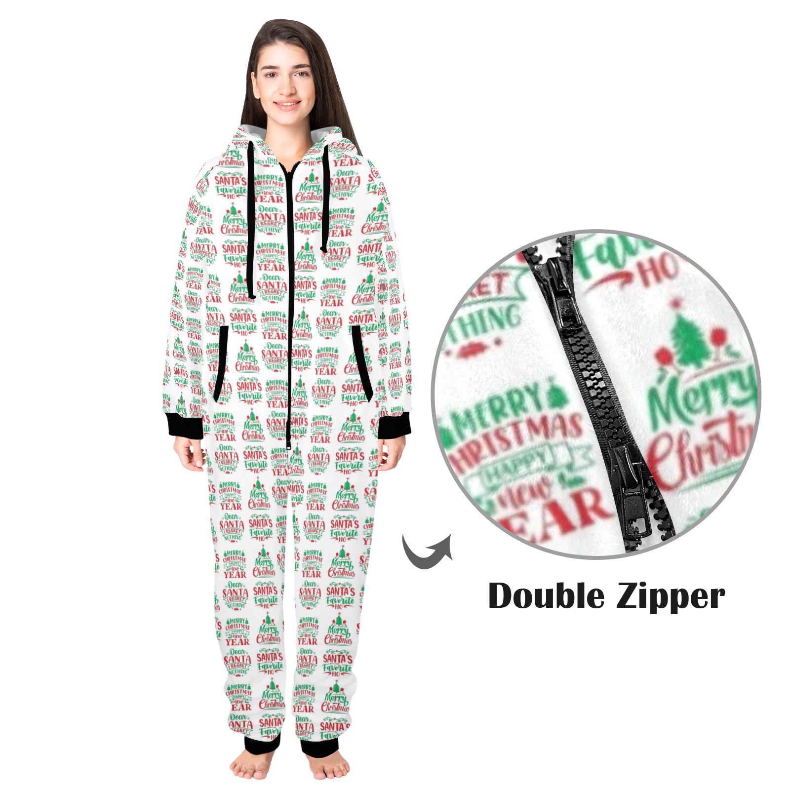 Naughty Christmas Onesie Unisex One-Piece Zip Up Hooded Pajamas