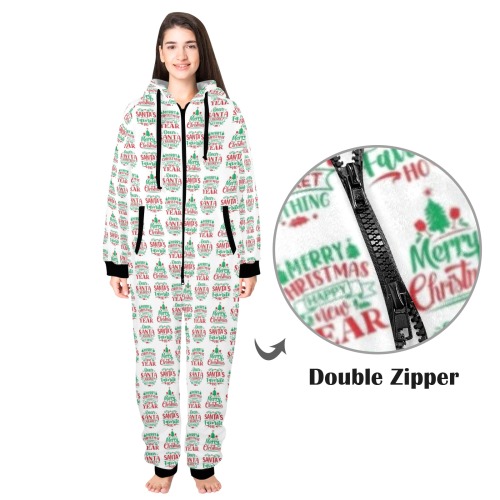 Naughty Christmas Onesie Unisex One-Piece Zip Up Hooded Pajamas