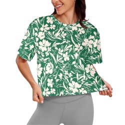 Green flowers garden brushstrokes Women's Cropped T-shirt (Model T80)