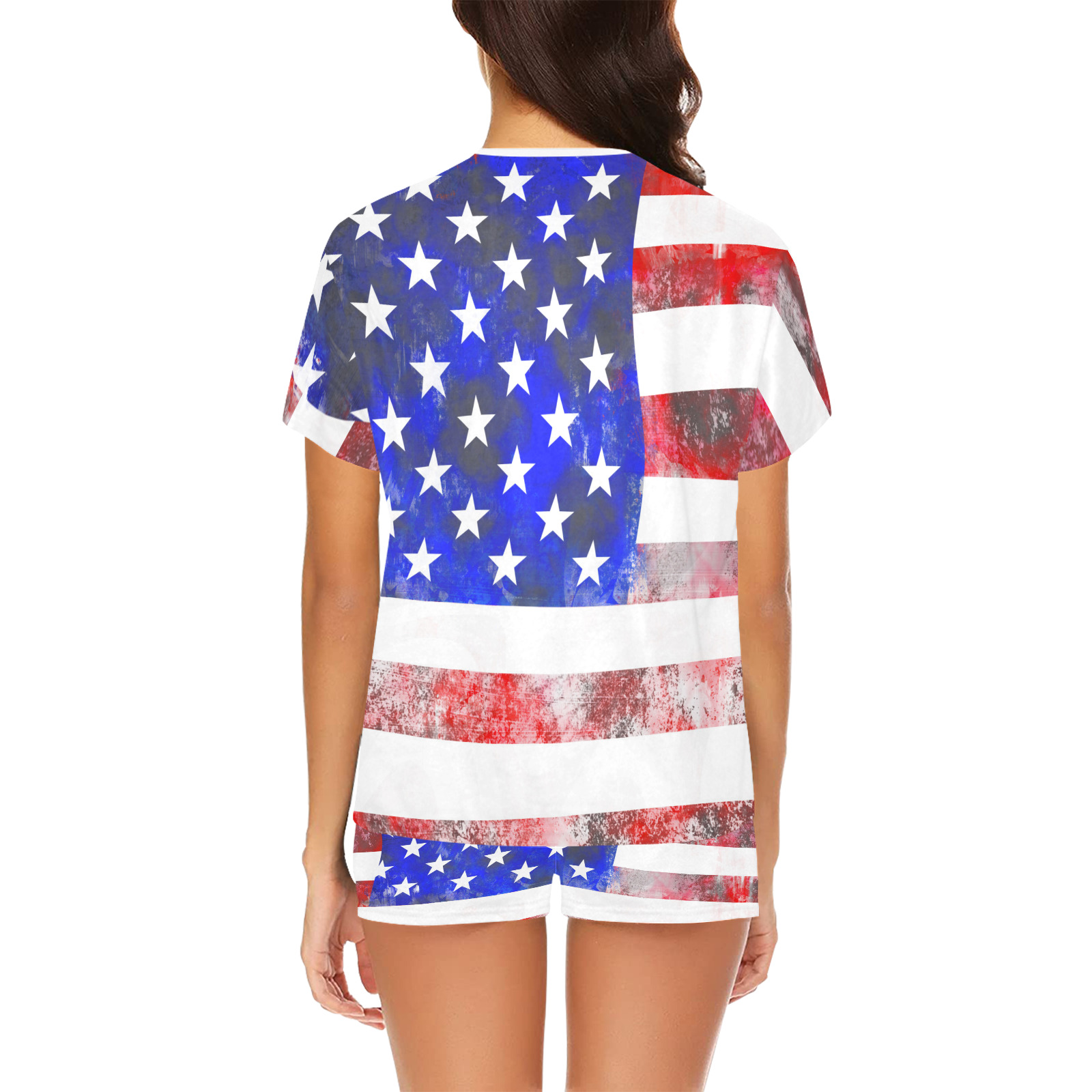 Extreme Grunge American Flag of the USA Women's Short Pajama Set