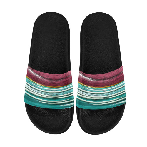 Abstract Red And Turquoise Horizontal Stripes Women's Slide Sandals (Model 057)