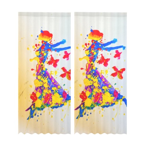 fly away abstract woman Gauze Curtain 28"x95" (Two-Piece)